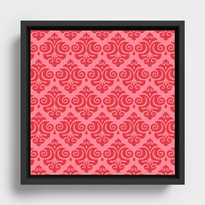 Victorian Modern Pattern Red and Pink Framed Canvas
