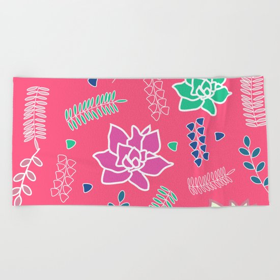 Floral ornament in pink Beach Towel
