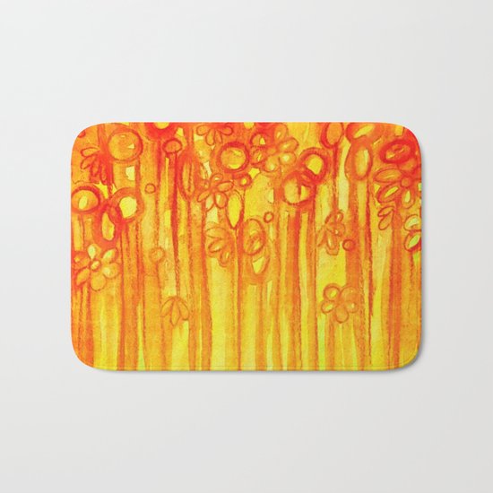 SUMMER SENTIMENTS - Bright Abstract Floral Garden Bold Summer Yellow Red Orange Flowers Painting Bath Mat
