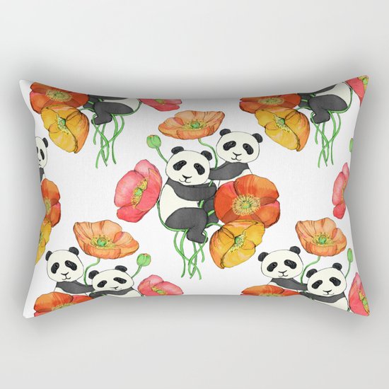 Poppies & Pandas Rectangular Pillow
