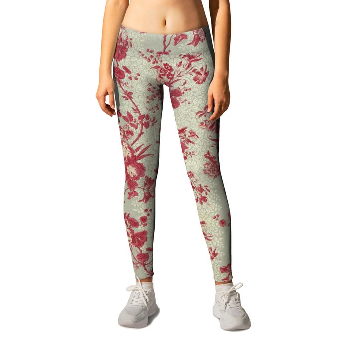 Antique Pink and Grey Floral Chintz Leggings