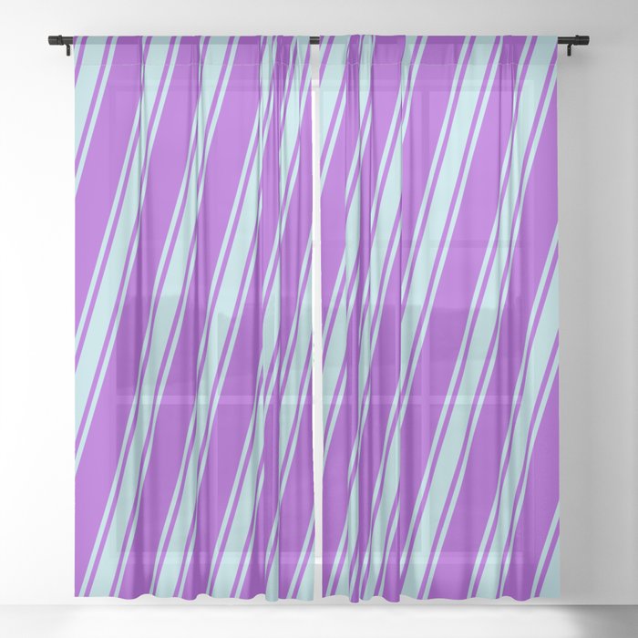 Dark Orchid and Powder Blue Colored Striped/Lined Pattern Sheer Curtain