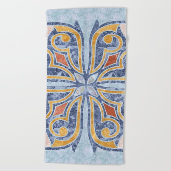 Blue Oriental Tile 04 Beach Towel