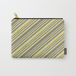[ Thumbnail: Grey and Tan Colored Striped/Lined Pattern Carry-All Pouch ]