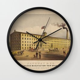Janeway & Co., paper hangings manufactory, New Brunswick, N.J, Vintage Print Wall Clock | Antique, Historic, Old, Design, Engraving, History, Artwork, Vintage, Retro, Art 