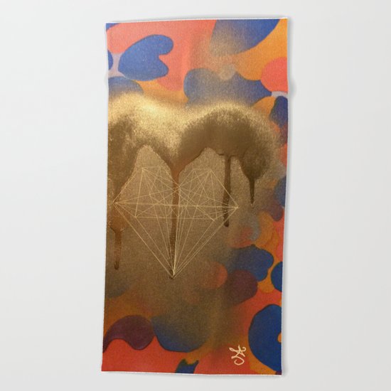 Golden Heart Collage - Spray Paint on Marker Beach Towel