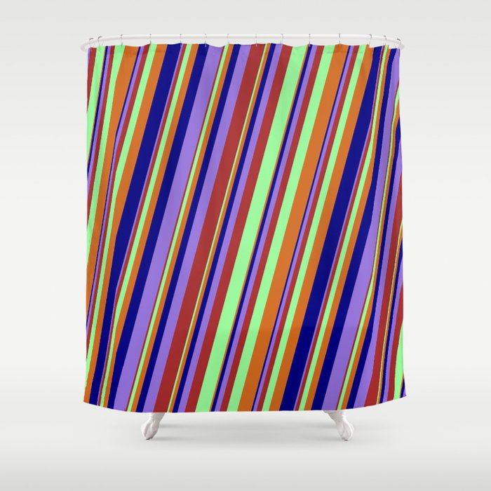 Colorful Brown, Green, Chocolate, Blue, and Purple Colored Lined Pattern Shower Curtain