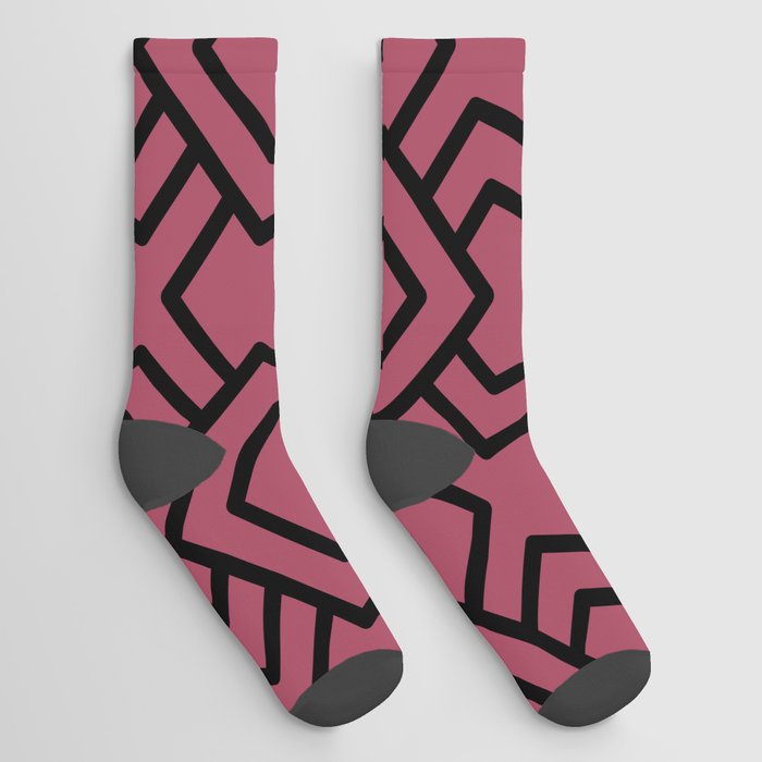 Black and Dark Pink Tessellation Line Pattern 5 - Diamond Vogel 2022 Popular Colour Obsession 1130 Socks