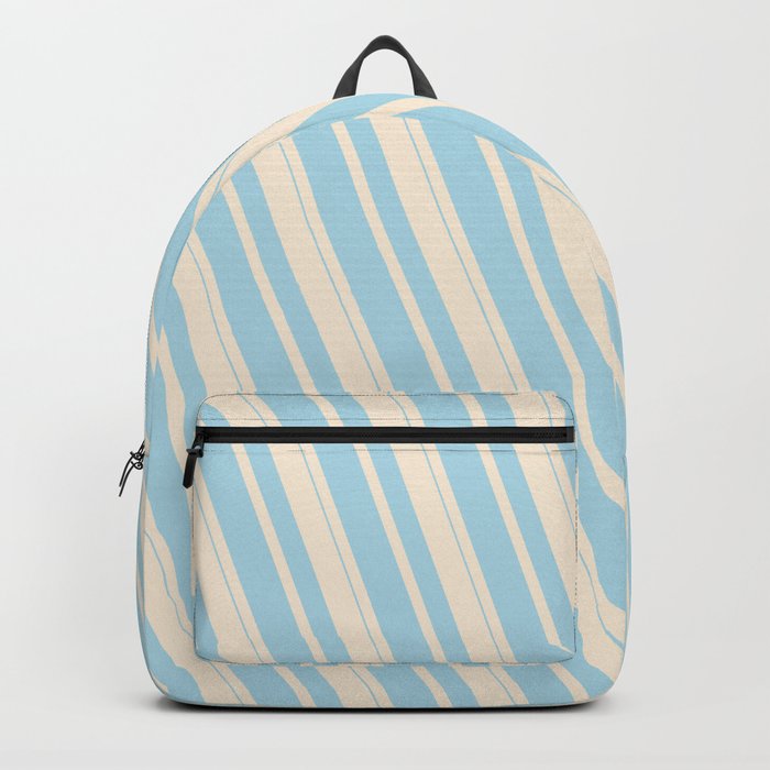 Beige & Light Blue Colored Striped Pattern Backpack