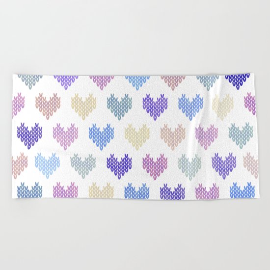 Colorful Knitted Hearts VII Beach Towel