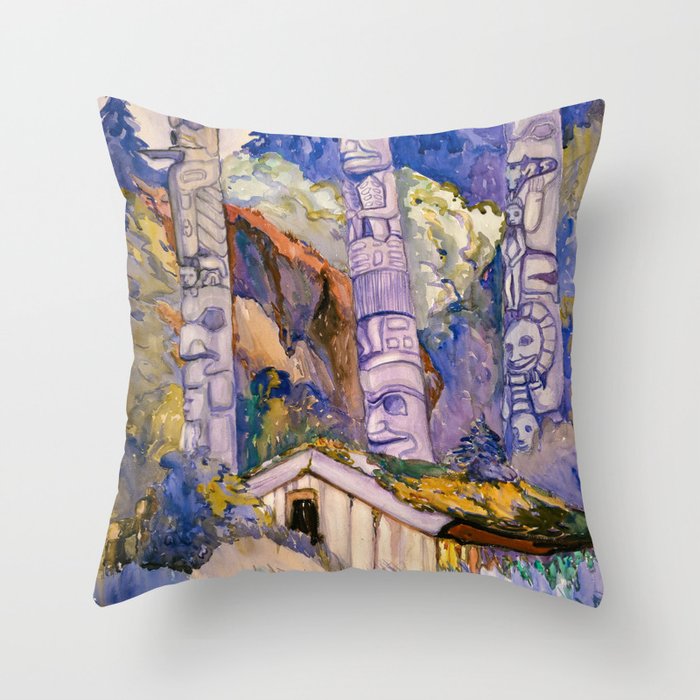 Haida Totems, Cha-atl, Queen Charlotte Island, 1912 by Emily Carr Throw Pillow