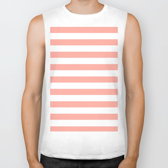 Simply Striped in Salmon Pink and White Biker Tank