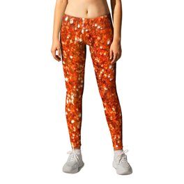 Orange Glitter Leggings | Graphicdesign, Sparkly, Metallic, Sparkling, Digital, Orange, Blockcolor, Autumn, Blockcolour, Glitter 