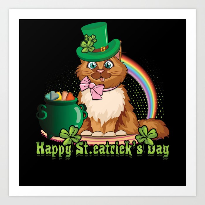 Cat St. Catricks Day Shamrock Saint Patrick's Day Art Print