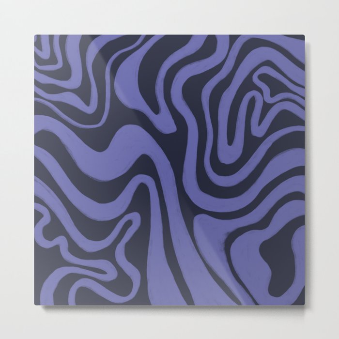 Maritime Blue + Very Peri Liquid Swirl, Hand-Painted Metal Print