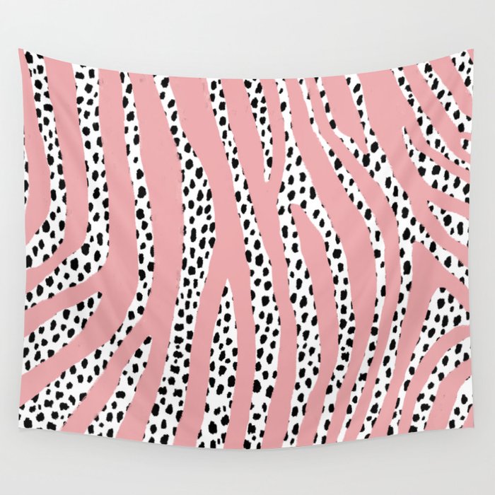 Dalmatian Polka Dot Spots and Zebra Stripes (black/white/pink) Wall Tapestry