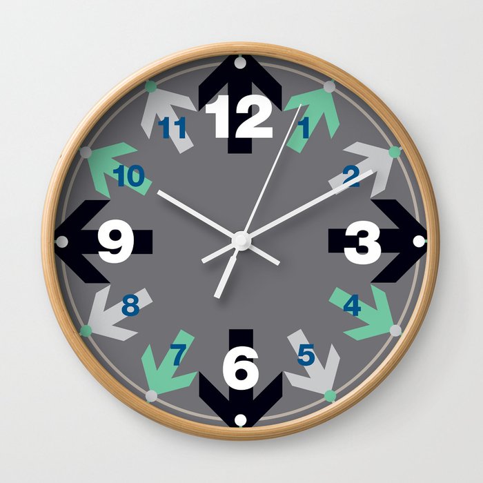 Arrow Pattern Blue Green Gray Wall Clock