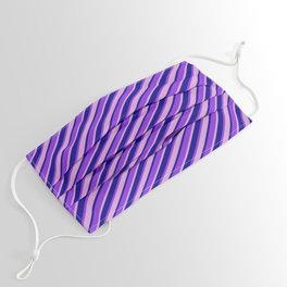 [ Thumbnail: Plum, Dark Blue & Purple Colored Stripes Pattern Face Mask ]