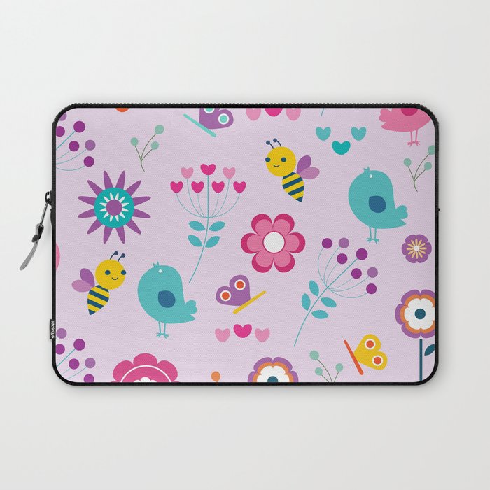 Flowers with Bees Birds and Butterflies Laptop Sleeve