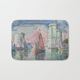 Entrance to the Port of La Rochelle Bath Mat | Sailing, Oil, Pointellism, Boats, Oilpainting, Water, Seaport, Pointellist, Dots, Sailboat 