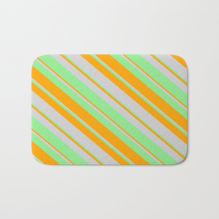 Light Green, Orange & Light Grey Colored Lined/Striped Pattern Bath Mat