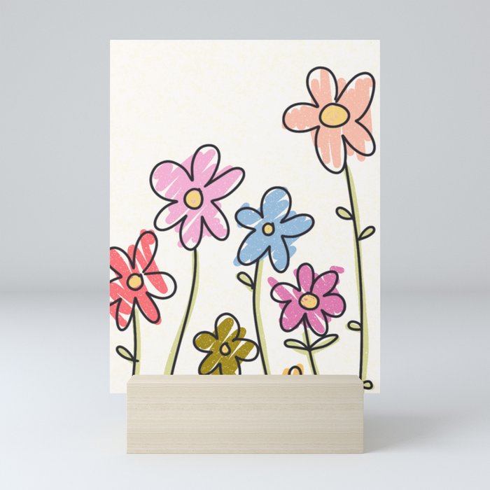 scribble flowers Mini Art Print