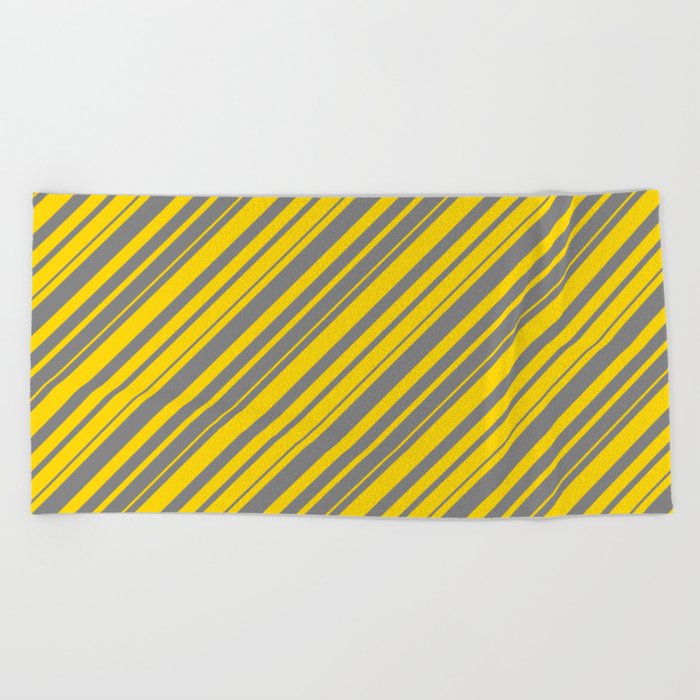 Gray & Yellow Colored Lined Pattern Beach Towel