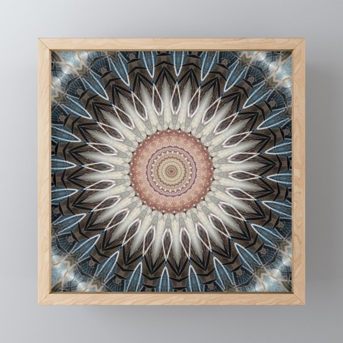 Mandala blue and brown Framed Mini Art Print