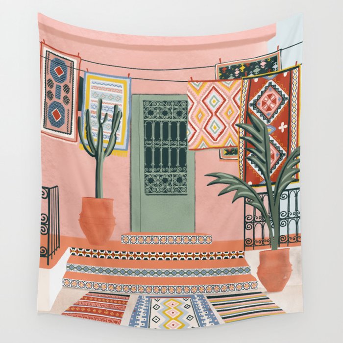 moroccan terrace house Wall Tapestry