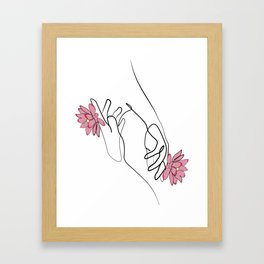 Hands and Lotus Single One Line art Illustrations Drawing Framed Art Print
