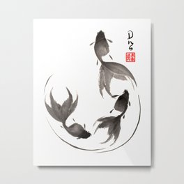 Follow the Leader - Goldfish Sumi-e Painting Metal Print | Chineseart, Asianbrushpainting, Chinesepainting, Japanesepainting, Japaneseart, Fishart, Painting, Asianart, Goldfish, Fishpainting 