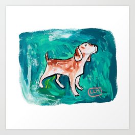 Beagle Dog Painting on Emerald Green Art Print