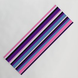 [ Thumbnail: Eyecatching Indigo, Blue, Hot Pink, Lavender, and Black Colored Lines Pattern Yoga Mat ]