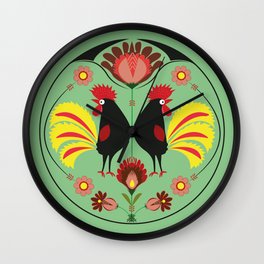 Polish Folk With Decorative Roosters Wall Clock