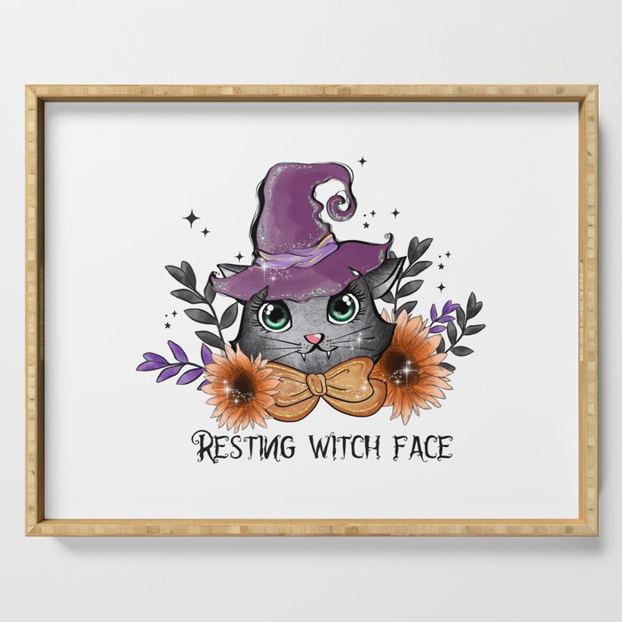 Resting witch face funny cat Halloween Serving Tray