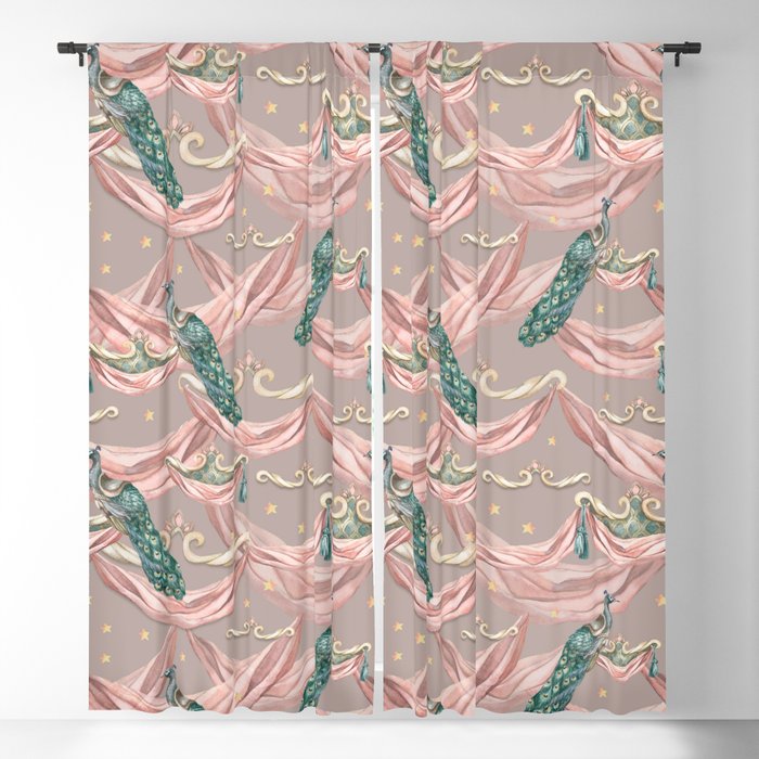 Pink Victorian Peacock Blackout Curtain