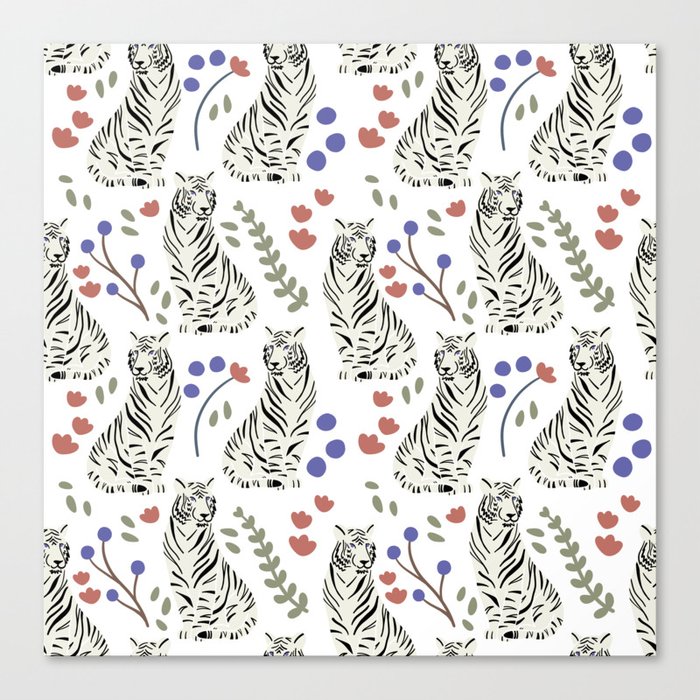 The Tigers & Floral Doodle Pattern -  Canvas Print