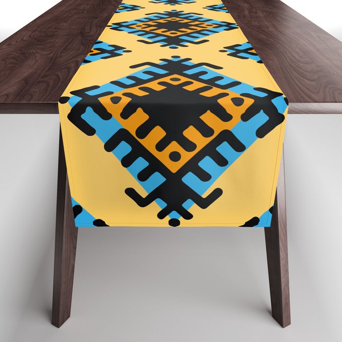 Aztec native geometric pattern tribal style tribal background bold colors mexican design Table Runner