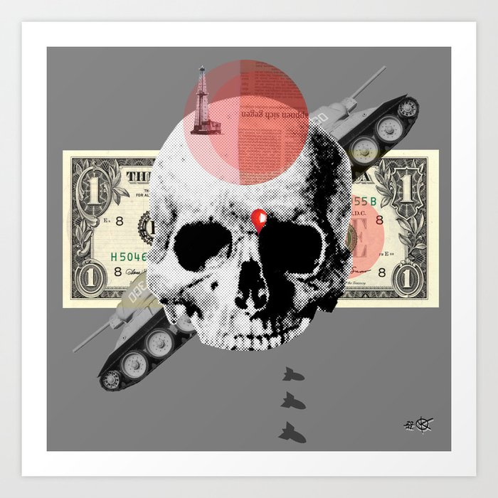 Money & Skull Collage Art Print