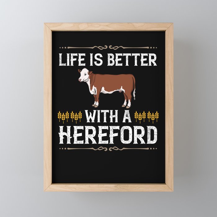 Hereford Cow Cattle Bull Beef Farm Framed Mini Art Print