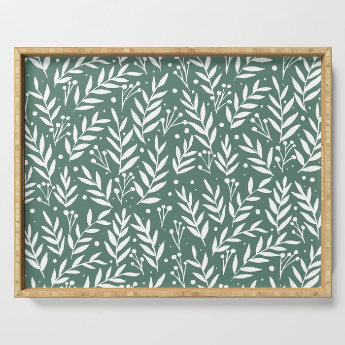 Festive branches - sage green Serving Tray