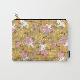 Birds & Flowers Carry-All Pouch | Graphicdesign, Pattern, Aljahorvat, Dove, Garden, Digital, Spring, Green, Botanical, Watercolor 