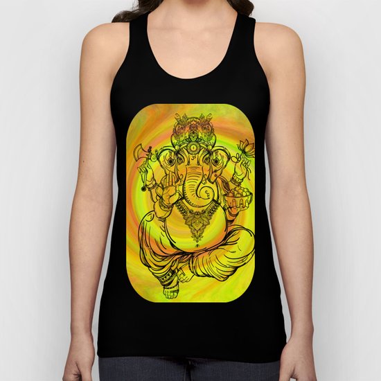 Lord Ganesha on Yellow Spiral Unisex Tank Top