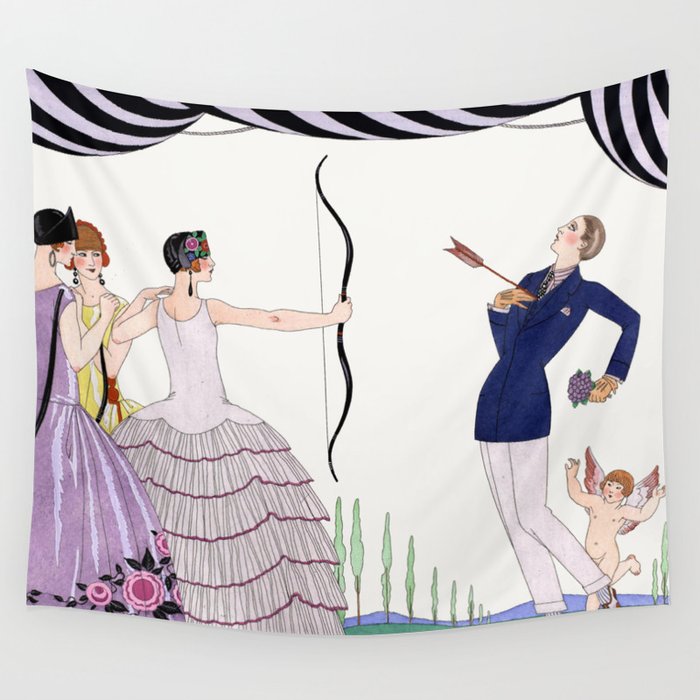 Visez au coeur, belles dames! vintage fashion illustration by George Barbier for Joie de vivre Wall Tapestry