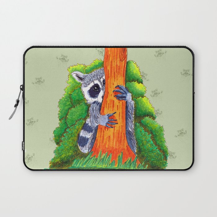 Peeking Raccoons #4 Green Pallet- Laptop Sleeve