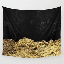Rough Gold Torn and Black Marble Wall Tapestry
