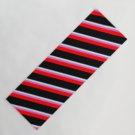 [ Thumbnail: Eyecatching Blue, Beige, Orchid, Red & Black Colored Lines/Stripes Pattern Yoga Mat ]