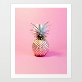 Pink Pineapple Paradise: Disco Ball Sparkles in Tropical Glamour Art Print