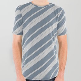 [ Thumbnail: Light Gray & Light Slate Gray Colored Lined Pattern All Over Graphic Tee ]