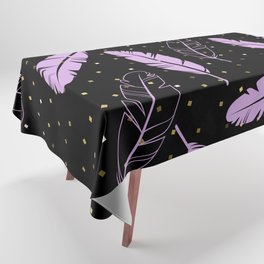 Pink Purple Feather on Black Tablecloth